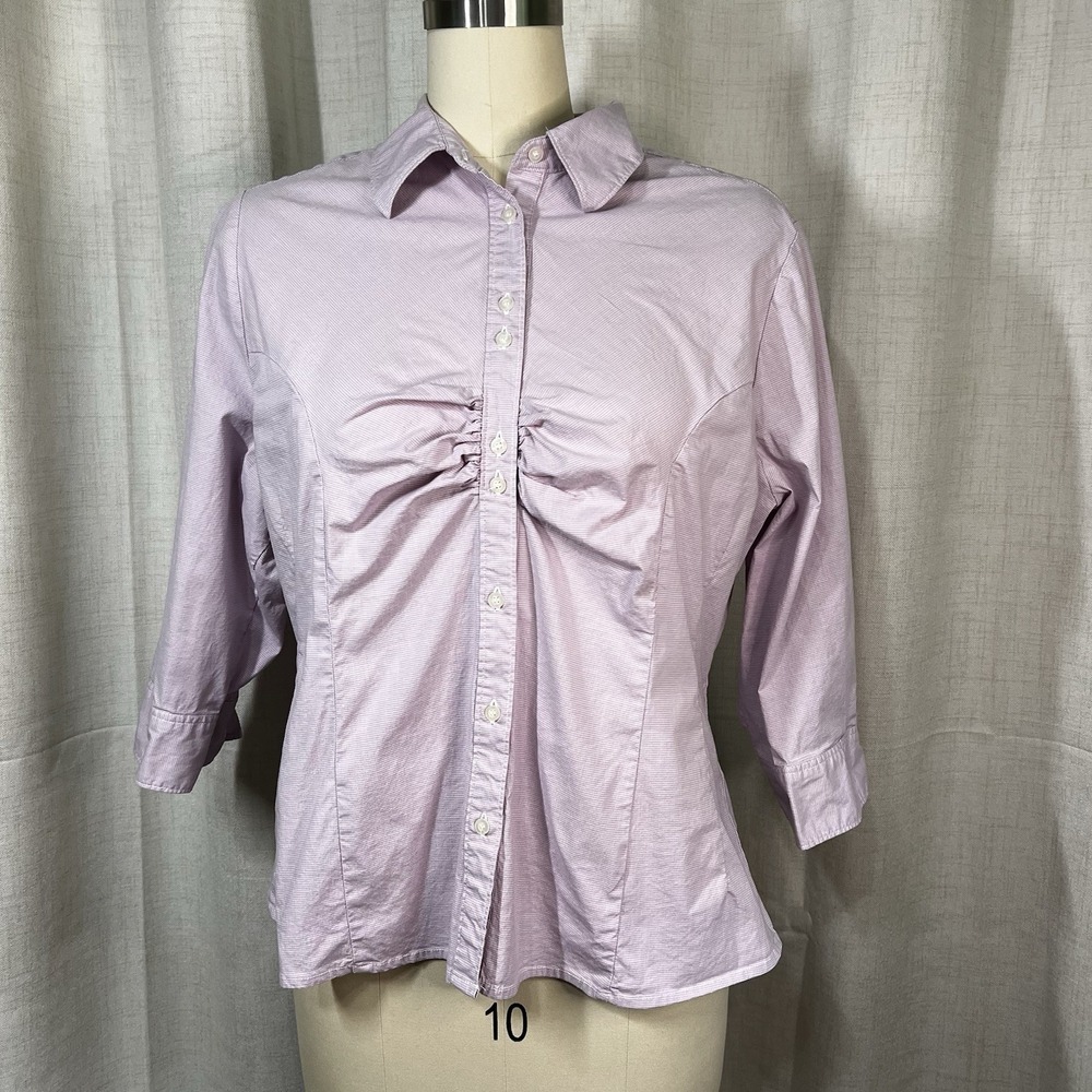 Riders By Lee Striped Purple Instantly Slims You Button Up Blouse Top Size XL‎